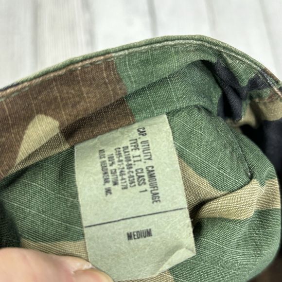 Military Army Woodland Camouflage‎ Utility Cap Hat Size Medium Camo Eagle - Picture 9 of 11